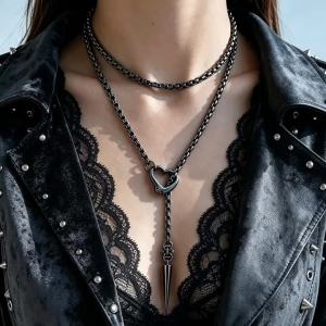 Vòng Cổ Gothic Punk Y Dành Cho Nữ Mặt Dây Chuyền Hình Trái Tim Rỗng Móc Cài Hình Chóp Nhọn Dây Chuyền Đen Trang Sức Phong Cách Rock Cổ Điển.