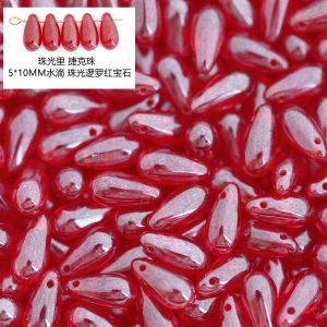 Beijing Glass DIY Handmade Czech Beads Pearl Luster Red Ruby L9008 Waterdrop Shape 5*10mm Hole through Jewelry Making
