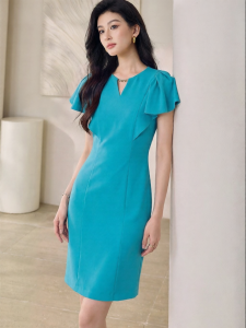 Roey s house | Elegant Business Smart Dress Blue Mid-length