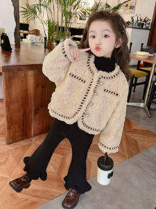 Girls Lamb Velvet Jacket Autumn Wear Spring Autumn Style Baby Girls Outfit Childrens Clothing Thickened Cotton Inner Coat