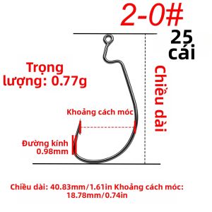 25 Móc Câu EWG Câu Cá Bass Kiểu Offset Worm Texas Rig Có Ngạnh Làm Từ Thép Carbon Cao Dùng Cho Nước Ngọt & Nước Mặn Câu Mồi Sống