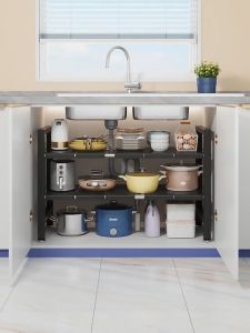 Stainless Steel Storage Rack Under Kitchen Sink Retractable Storage Rack Cabinet Multilayer Built-in Storage Rack Ktchen Pot Storage Rack