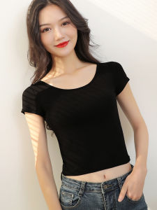 Modal round Neck Short Sleeve T-Shirt Women Short Style Belly Button Exposure Autumn Dance Clothes High Waist Base Top