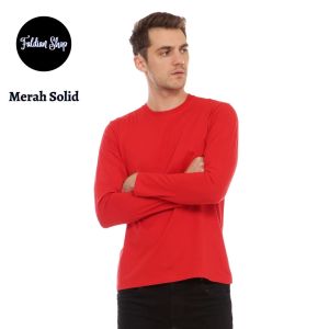 Kaos Polos Pria Oneck Lengan Panjang Bahan Katun Combed 30s Warna Merah Solid