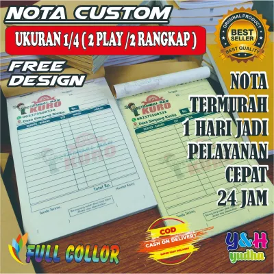 (Min. 4 Buku) Nota Custom 1/4 2 Ply Desain Nama Sendiri Untuk Toko dan Laundry Y&H Yudha Grafika