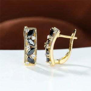 Bông Tai Vàng Sang Trọng Dành Cho Nữ Huitan Với Đá Cubic Zirconia Hình Marquise Màu Đen Trang Sức Thời Trang Hình Học Dành Cho Quý Cô Thanh Lịch