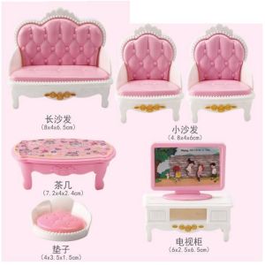 1 Set Cartoon Doll House Accessories Mini Furniture PVC Model Bed Table Chair Toilet Rain Shower Head Decoration Kid Gift Toy