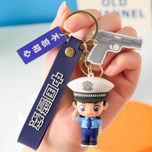 Police Themed Keychain Figurine Carabiner Style Backpack Pendant Creative Gift Key Holder PVC Material Military Style