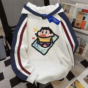 Thickened Fleece Hooded Sweatshirt Mens Autumn Winter Jacket Youth Casual Style Print Design Warm Comfortable Polyester Cotton Blend