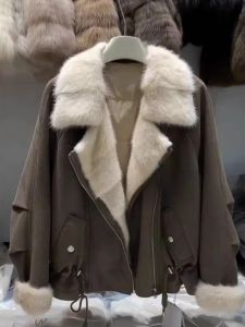 XUECAIQI | Warm Brown Fur Collar Parka Jacket