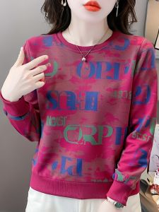 Autumn Cotton round Neck Sweatshirt Womens Loose Long Sleeve Inner Wear Letter Print Comfortable Korean Style Top