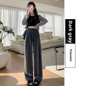 Spring Summer High Waist Slimming Soft Narrow Wide Leg Pants Womens plus Size Conceal Meat Loose Casual Small Size Rice Noodle Straight Leg Pants