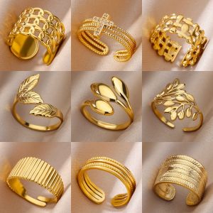 316L Stainless Steel Rings for Women Gold Color Womens Ring Male Finger Wedding Luxury Quality Jewelry Accessories 48 Style