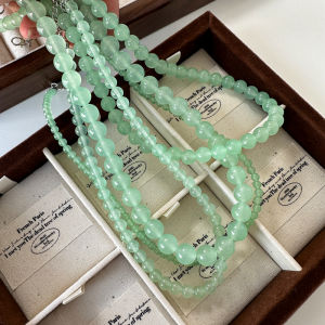 Natural Stone Green Agate Beaded Necklace Women Fresh White Grape Green Clavicle Chain New Chinese Style High-End Feeling