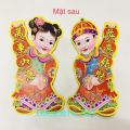 Hình dán hai em bé tiên đồng ngọc nữ trang trí tết 38cm Chữ việt. 