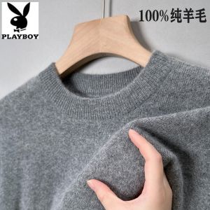 Playboy Pure Wool Sweater Mens Winter Birth Year Red Sweater Thickened Thermal Knitting Cashmere Bottoming Shirt