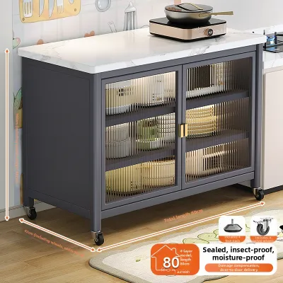 JUMEISHI|Kitchen slab storage rack household use floor-standing kitchen utensil/ appliance storage cabinet movable island counter