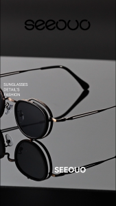 Seeouo Sunglasses Anti UV 400 Model Bulat Vintage Style Bahan Alloy Pria Wanita Kacamata Retro Anti Silau Asian Fit 1072