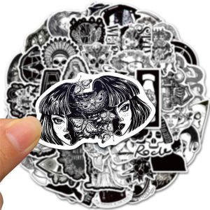 100Pcs/Set Stiker Graffiti Punk Gothic Horor Stiker Sticker Art Stikers Tahan Air Warna Hitam Putih Diy Luggage Laptop Skateboard Decals Doodle Stikers