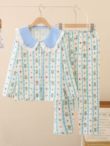 Childrens Long Sleeve Collared Open Cardigan Sleepwear Cartoon Print Home Clothes for Boys And Girls Warm Casual Style Home Suit
