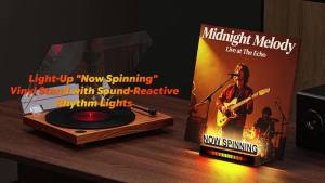Now Spinning Vinyl Record Stand with Warm White & RGB Sound-Control LED Light-Up Vinyl Display Holder Fingerprint-Resistant Ac