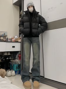 Kendall Jenner Style Short Black Stand Collar down Cotton Jacket Women Winter 2025 New Korean Drama Main Character Small Size Bread Coat