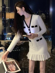 SHANGSHA | Elegant French Style Dress White