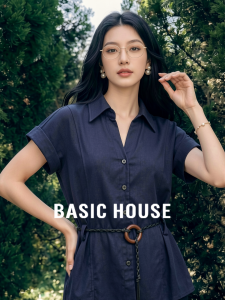 Basic House | Slim Fit Lightweight Navy Blue 100pct Tencel Flying Sleeve Womens Shirt