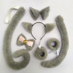 Màu Xám Bạc Nơ Thắt Vòng Tay Tai Mèo Đuôi Kẹp Càng Cua Handmade Cáo Lông Đảng Động Vật Tai Đuôi Cosplay Phụ Kiện