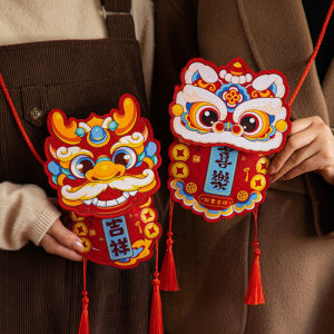 2026 Year of the Horse Spring Festival Fabric Red Envelope Chinese Lunar New Year Lion Felt Hanging Storage Bag decoration Gift
