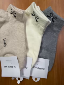 [Bundle of 3] parallelsg Female Korean Style Lovely Ribbon Socks Basic Cute Comfortable Ankle Socks Suitable For Any Shoes Made In Korea