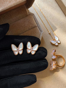 CAFFTI | Natural White Mother of Pearl Rose Gold Diamond Inlaid Butterfly Earrings