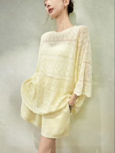 SUSHE | Outdoor Leisure Lycocell Knitwear and Shorts Set with Lace Pattern and Drawstring