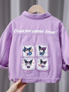 เสื้อแจ็คเก็ตยีนส์เด็กผู้หญิงพิมพ์ลายการ์ตูน ฤดูใบไม้ผลิและฤดูใบไม้ร่วง 2024 แจ็คเก็ต Kuroko แบบอเนกประสงค์สำหรับเด็กผู้หญิง