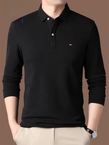 ROMON | Lormen Long Sleeve Pure Cotton Polo Shirt Mens Casual Turn-down Collar Base Top Business Casual T-shirt Spring New Style