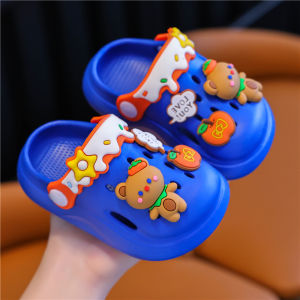 Childrens Clog Shoes Summer Cartoon Soft Bottom Bear Head Cover Anti-slip Home Bathing Baby Slip-On Sandals Comfortable Breathable
