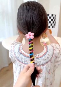 Colorful Korean Style Rainbow Cute Pony Tail For Kids Baby Girl Spiral Rolling Coil Telephone Wire Hair Tie Rope Fashion Scrunchies