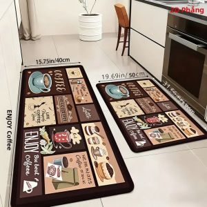 Thảm Trải Sàn Nhà Bếp Theo Chủ Đề Cà Phê VIKAMA Mềm Mại Chống Trượt Trong Nhà Ngoài Trời Lối Vào Cổ Điển In Khẩu Hiệu Có Thể Giặt Được Thảm Trang Trí Nhà Cửa