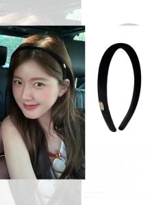 Black Korean Style Hairband: Women's Mini Gold Label Popular New 2025 Hair Ties Headbands Fashionable Hair Accessories