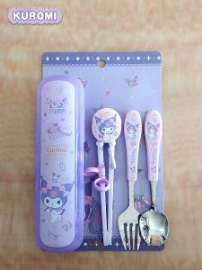 Kurumi Childrens Practice Spoon Fork Set Storage Box 2-10 Years Old Tableware 304 Stainless Steel Four-Piece Set Baby Feeding Supplies