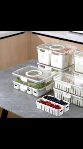 กล่องใส กล่องเก็บอาหาร 4 สี่เหลี่ยม แบ่งช่อง ระบายน้ํา พร้อมฝาปิด ปิดผนึก รักษาความสด อุปกรณ์ครัว