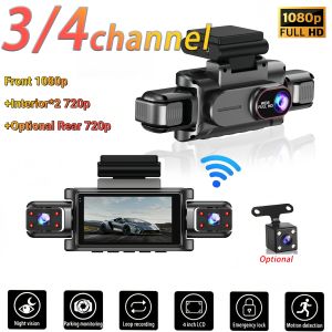 Wireless WiFi 3/4CH 360° Panoramic Dash Cam 1080P+720P Multi-Lens Recording G-Sensor Video Lock