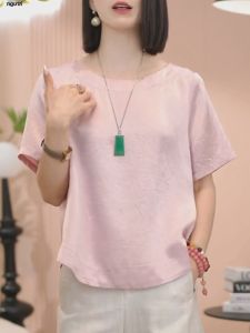 Shalldoer | Áo thun tay ngắn cổ tròn màu trơn đơn giản rộng rãi mùa hè cho nữ Áo thun thường ngày thoải mái thoáng khí