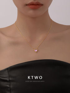 Shimmering Pink Crystal Heart Pendant Necklace Womens Fashion Jewelry 18K Gold Plated Elegant Choker New Autumn Winter Design