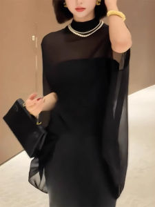 Black Thin Semi-Transparent Half-High Collar Sleeveless Knitted Cover up Top Korean Style Fashionable Summer Womens Shirt