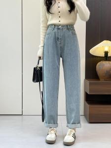 High Waist Mom Jeans Womens Loose Fit Casual Long Denim Pants Washed out Vintage Style Autumn Collection Saign Brand