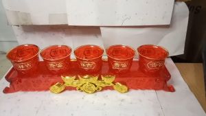 Gelas Cangkir Sembahyang Merah Kristal 5 Pcs