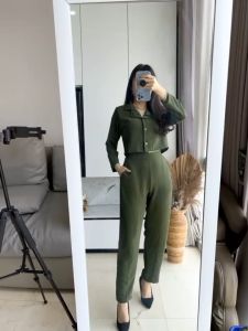 ONESET KEMEJA CROP POLOS - SETELAN KEMEJA DAN CELANA