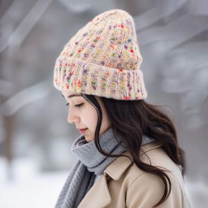 Womens Trendy Mixed Color Slouchy Beanie Classic Warm Thick Knit Skull Cap Coldproof Autumn Winter Fashion Accessory
