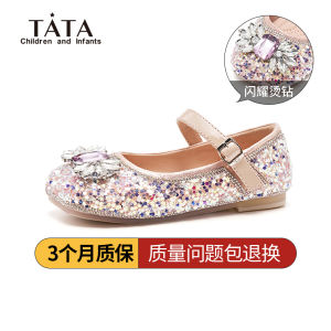 Tata Princess Shoes for Girls Crystal Sandals Fashionable Spring Summer Kids Leather Shoes Slip-On Soft Surface Leather